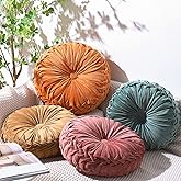 Kathfly Set of 4 Decorative Round Pleated Throw Pillows, Classy Velvet Pumpkin Round Throw Pillows, Decorative Floor Pillow for Bed Chair Home Sofa Decor, 14" Diameter(Colorful)