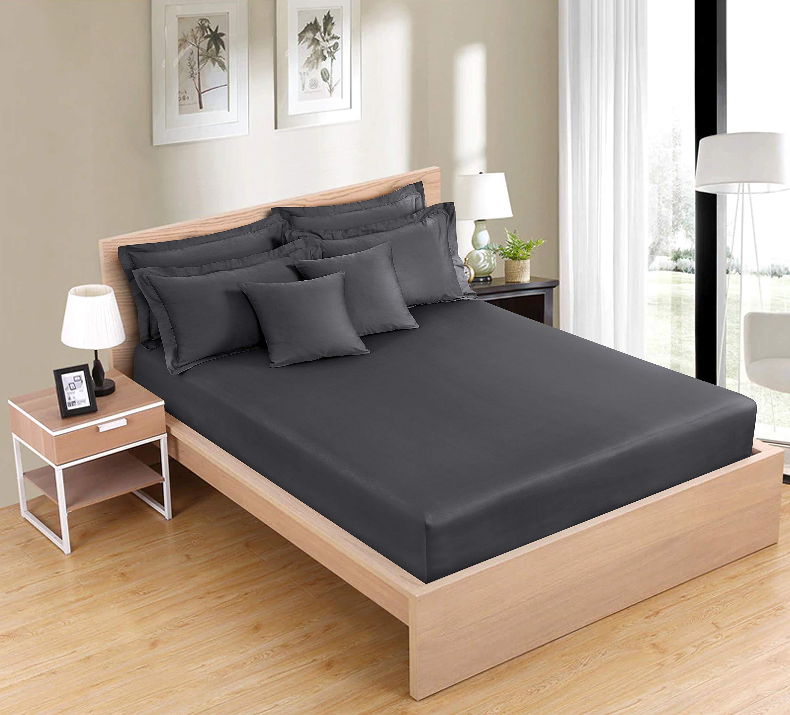 Sapphire Collection 500 Thread Cotton 28CM /11 Inch Deep Fitted Bed Sheet 100% Egyptian Cotton (Grey, King)