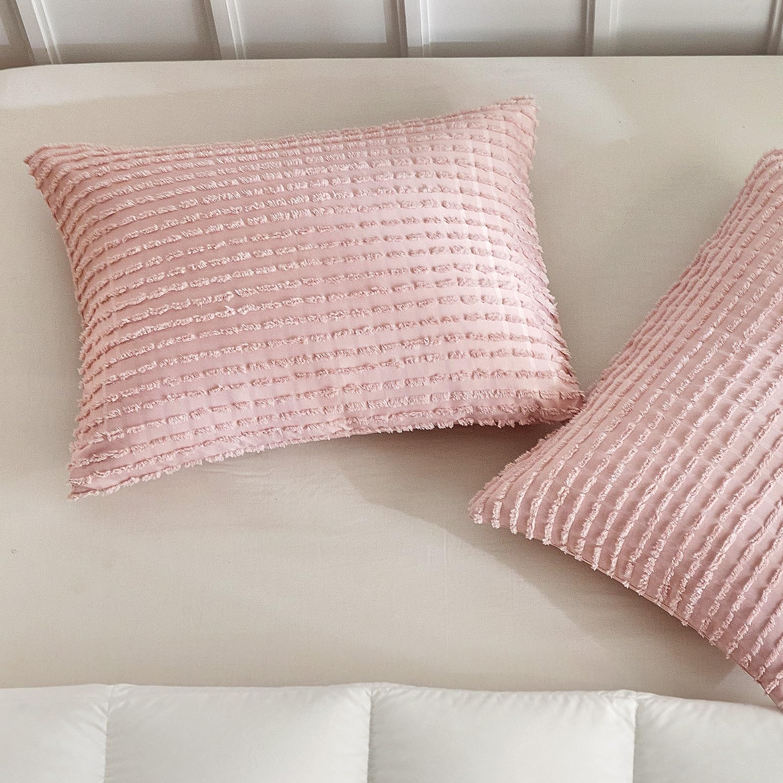 Photo 1 of WARMDERN Pink Pillow Covers Queen Standard Pillow Cases Soft Microfiber Pillow Cases Set of 2 Boho Textured Pillowcase with Envelope Closure(Pink, Queen/Standard 20x26 Inches)