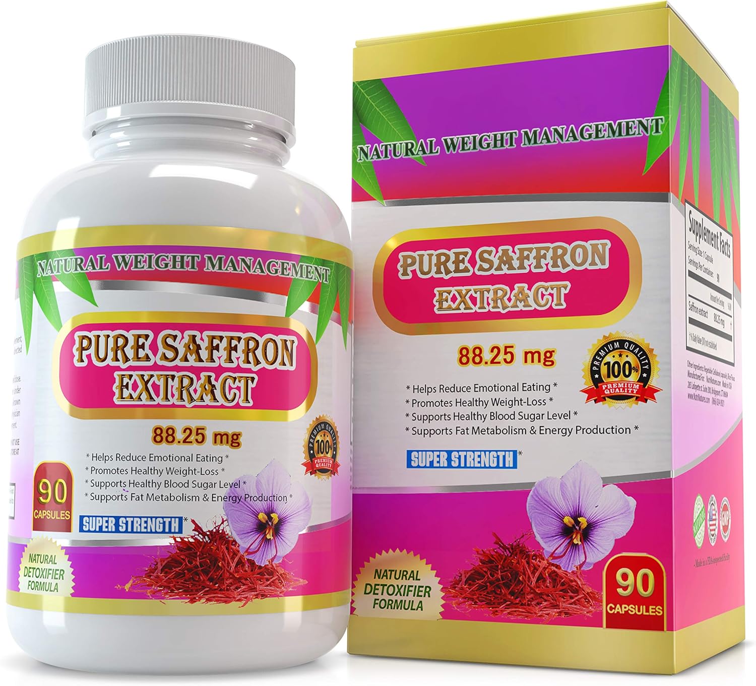 Pure Saffron Extract 88.25 mg, 90 Veggie Capsules, Premium Quality