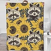 Zeleda Raccoon Sunflower Blanket,Gifts for Wildlife and Flower Lovers,Lightweight Flannel Throw Blankets,Retro Animal and Floral Throws Home Decor,for Couch Living Room Office,60x50inch