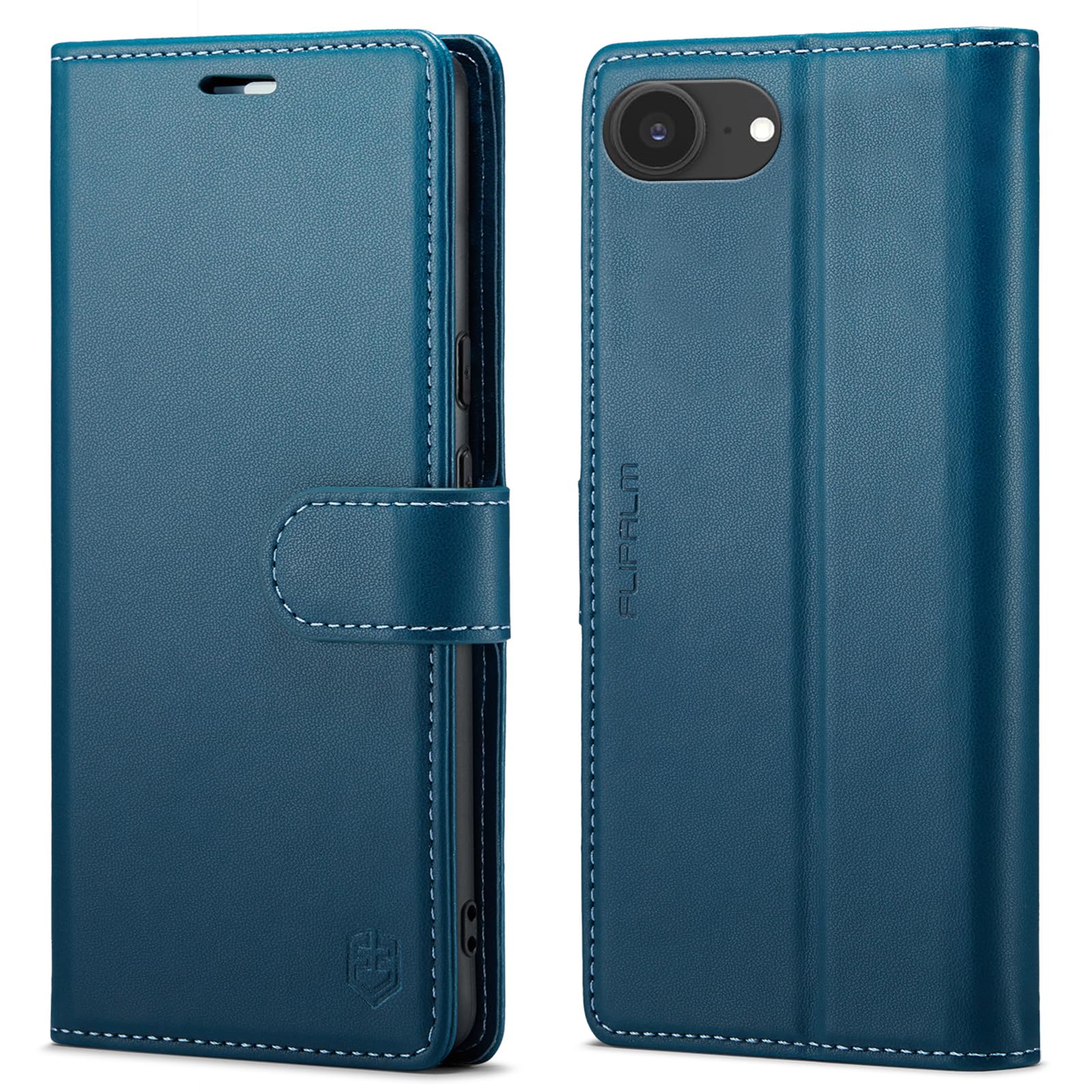 Photo 1 of FLIPALM Wallet Case for iPhone 16e, RFID Blocking Credit Card Holder, PU Leather Folio Flip Kickstand Protective Shockproof Cover for Apple 16e (Blue)