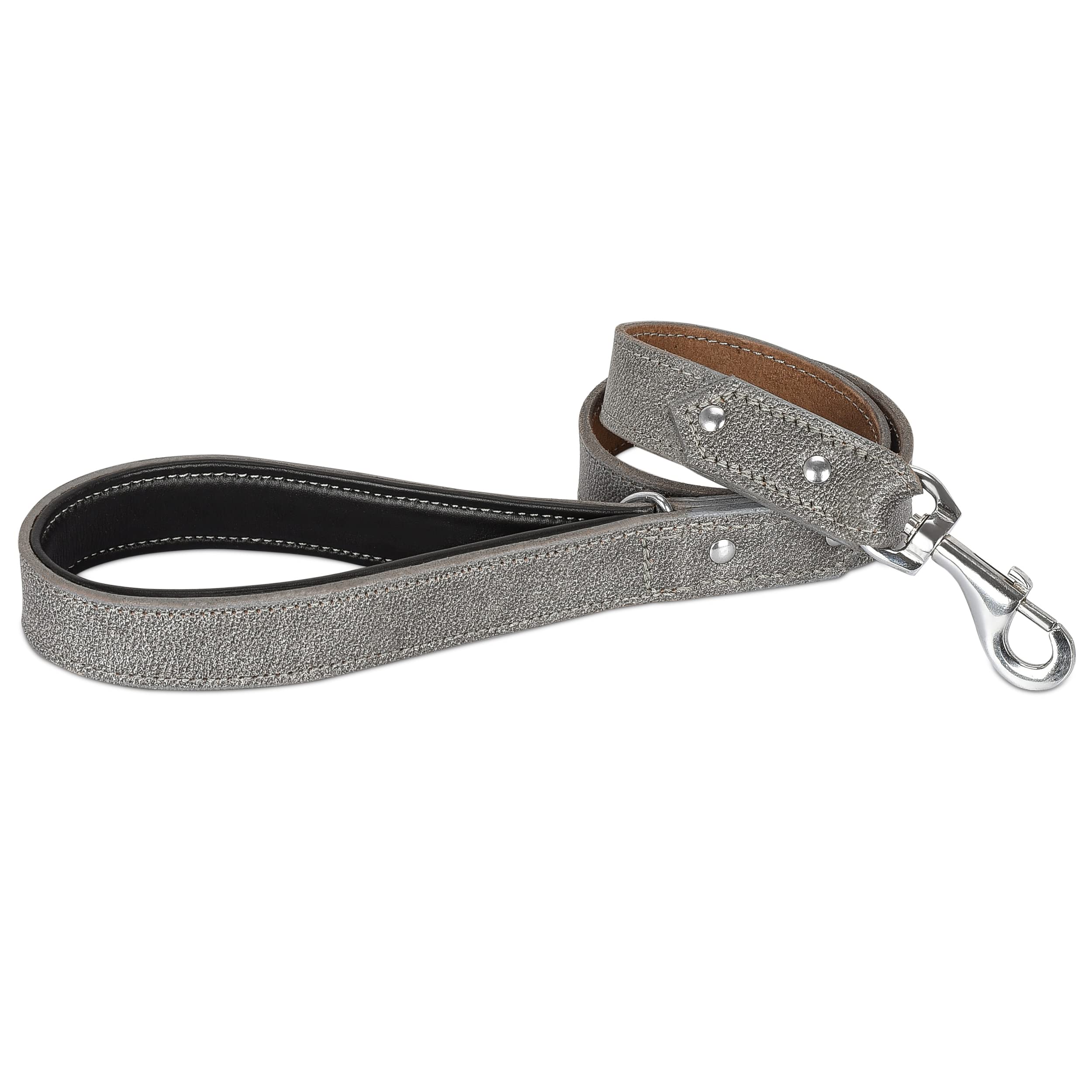 Riparo Heavy Duty Leather Dog Leash with Padded Handle, 3FT Long Dog Lead, 1.25IN Wide Dog Training Walking Leashes for Medium Large Dogs (Grey, 3FT x 1.25")