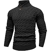 KAVIANA Men's Dressy Cable-Knit Sweater Buttoned Mock Neck Pullover for Fall & Winter, S-5XL