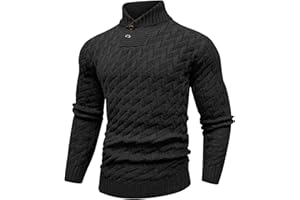 KAVIANA Men's Dressy Cable-Knit Sweater Buttoned Mock Neck Pullover for Fall & Winter, S-5XL