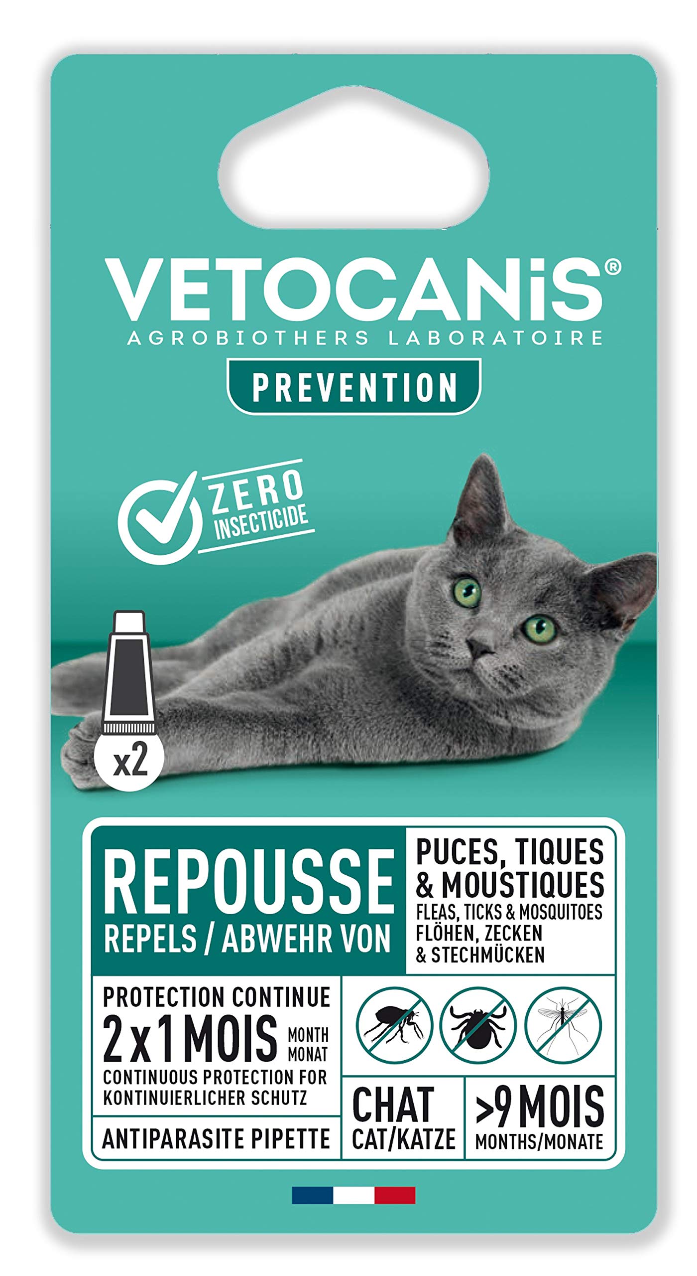 Vetocanis Flea and anti-tick agent for cats with 2 pipettes as an effective repellent with 2 x 1 month protection