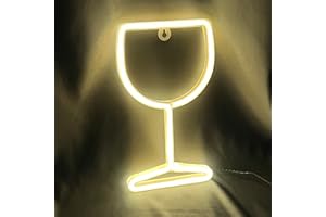 BERNICEKELLY Neon Sign Wine Glass Lights, LED Wine Glass Neon Lights Wall Decoration, Cool Stuff Battery/USB Operated Light up Signs for Bar Club Bedroom Glass Hotel Pub Party Decoration White