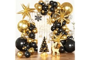 KARLURE Black and Gold Balloons Garland Arch Kit, Black Gold Confetti Balloons for Birthday Party Christmas Graduation Retire