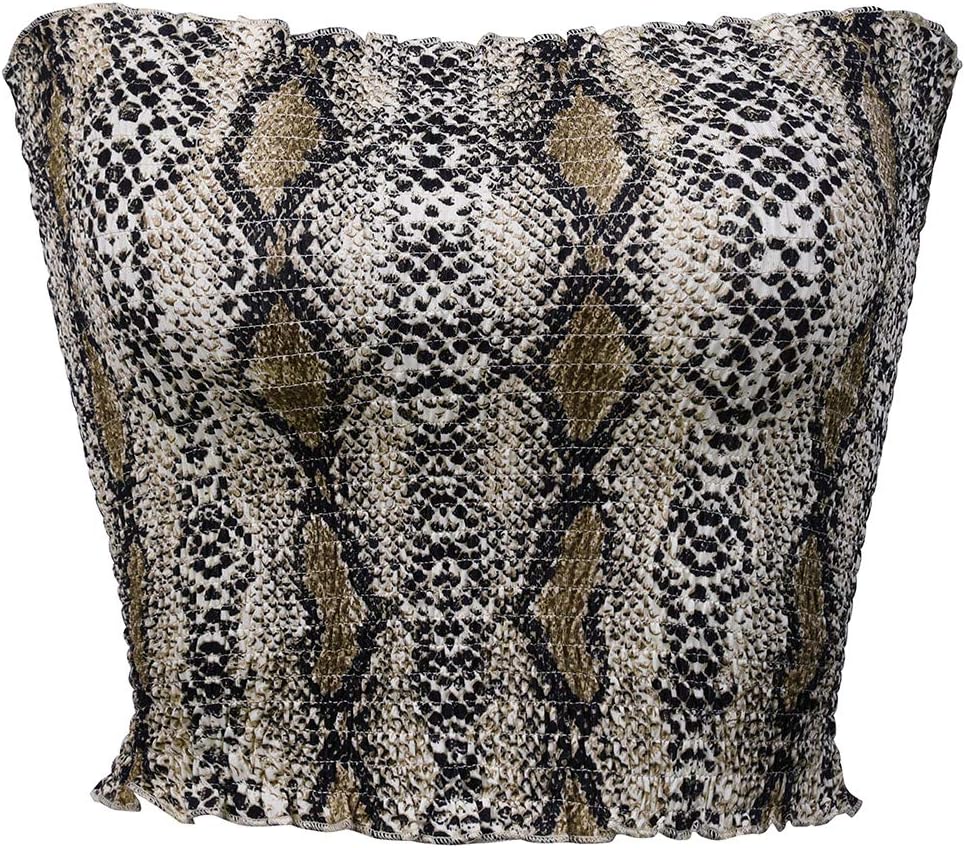 KalyChicWomens Summer Casual Strapless Pleated Print Bandeau Tube Crop Tops