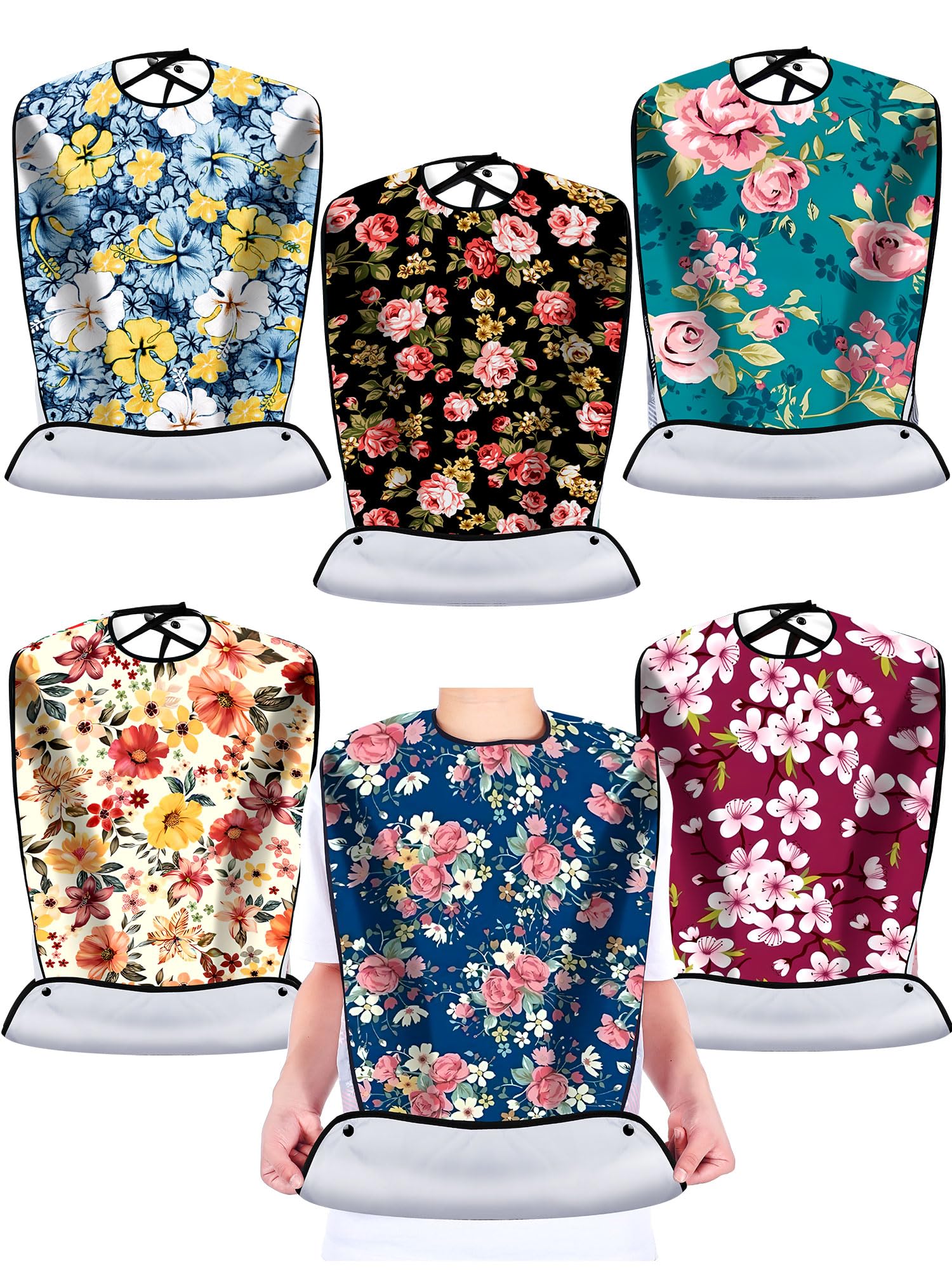 Photo 1 of Eurzom 6 Pack Adult Bibs for Elderly Women Men, Reusable Adult Bibs for Eating with Optional Crumb Catcher Clothing Protector(Vivid Pattern)