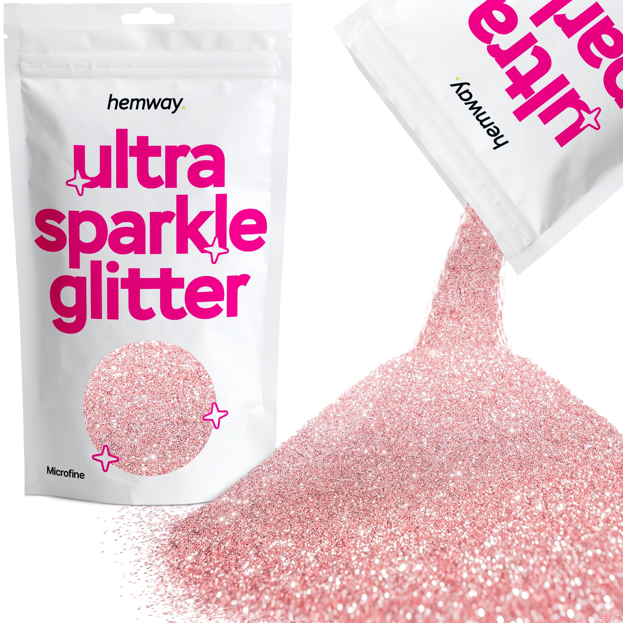 Hemway Ultra Sparkle Glitter Light Rose Gold 100g Microfine | Glitter for Arts & Craft, Makeup, Nail Art, Crafting, Card Making, Sparkle Decoration