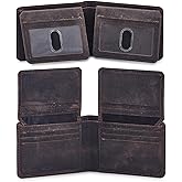 Mens Wallet Real Leather Bifold RFID Blocking High Capacity Card Case with 2 ID Window in Gift Box (Crazy Horse, Coffee)