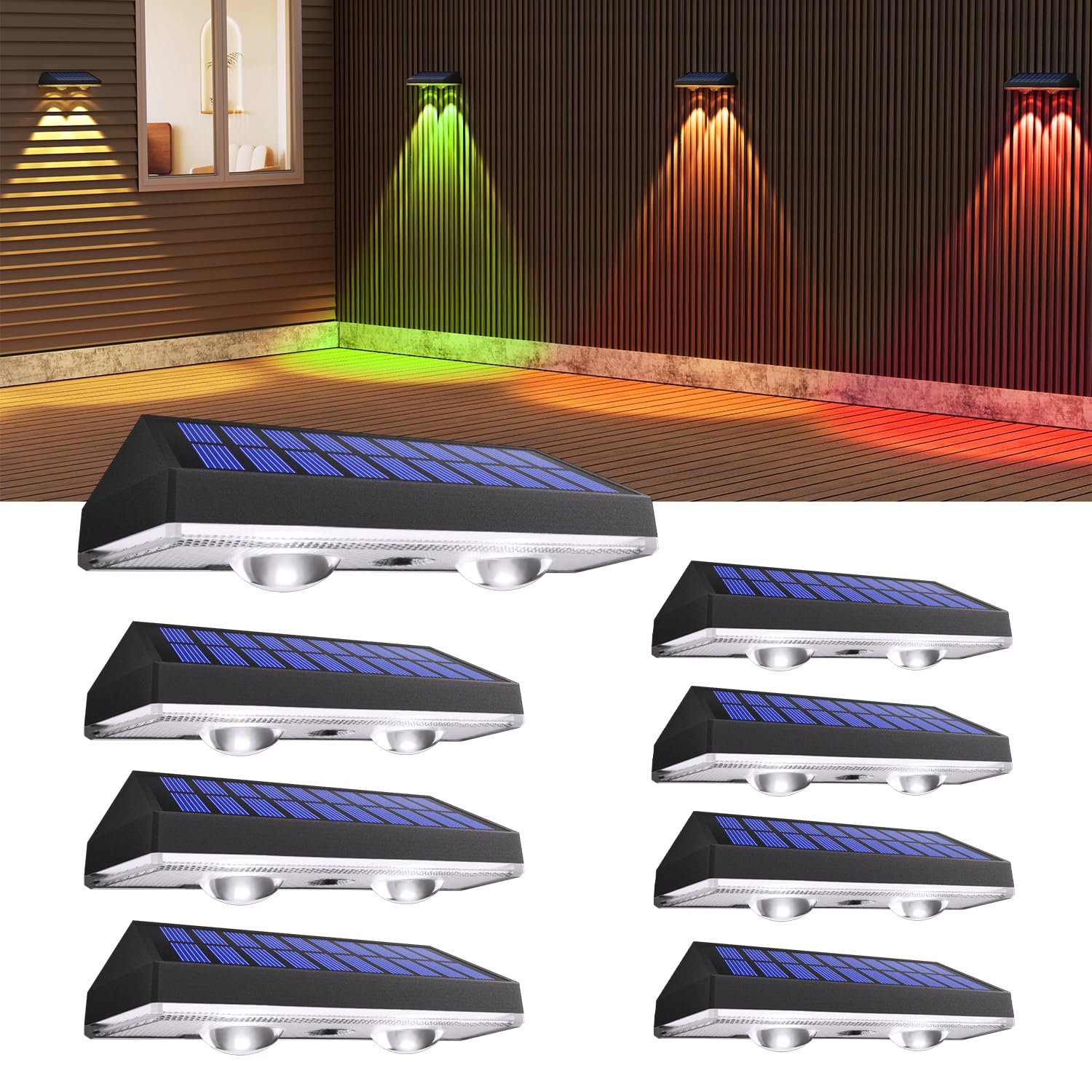HAMLITE Solar Fence Lights Outdoor Garden: RGB Solar Wall Lights Outdoor Waterproof - Bright Solar Powered Garden Fence Lights 8 Color Modes for Outside Deck Patio Decking Gate Yard Decoration 8Pack