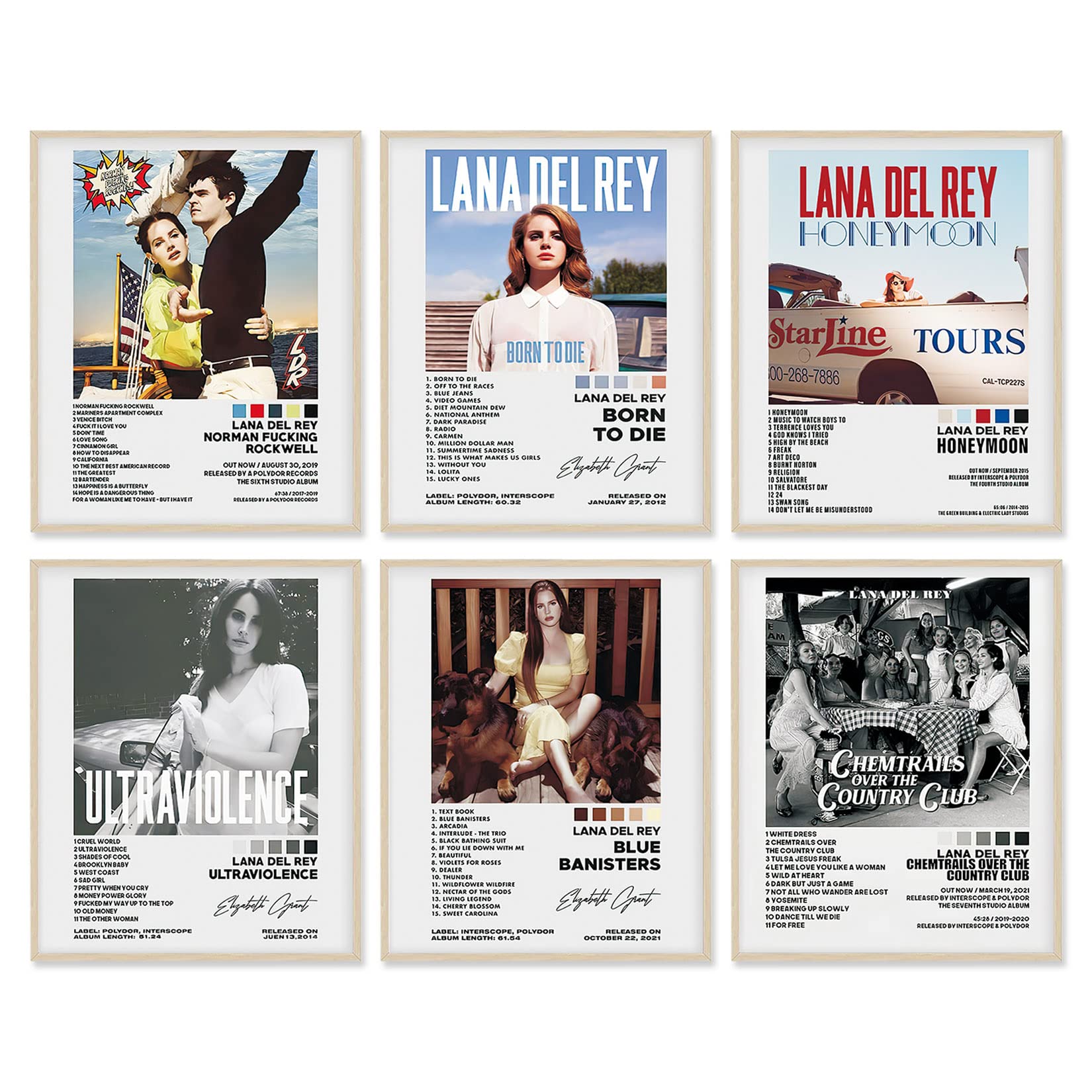 Lana Del Rey Posters 8x10 Canvas Prints Unframed Set of 6 Wall Art Room Decor Bjork Poster Records for Wall Aesthetic Album Cover Posters Print — image 1