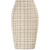 Kate Kasin Womens Knee Length Elastic Waist Stretchy Bodycon Business Tweed Pencil Skirt