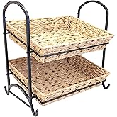 Lihou PapaQ Stackable Candy Display Rack wtih Rattan|Stackable Candy Organizer|Multi-Function Snack Rack&Shelf for Chips |Perfect Display Solution for Stores (Brown, Medium)