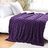 Linecooo Deep Purple Fleece Throw Blanket 60”×80” for Couch Sofa Bed,Super Soft Cozy Plush Microfiber Flannel Blanket with 3D Checkered Design Lightweight for Adults,Woman,Girls