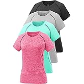 Cosy Pyro 4-Pack Women's Workout Tops Short Sleeve Athletic Compression T-Shirt Quick Dry Running Gym Tee Yoga Shirts