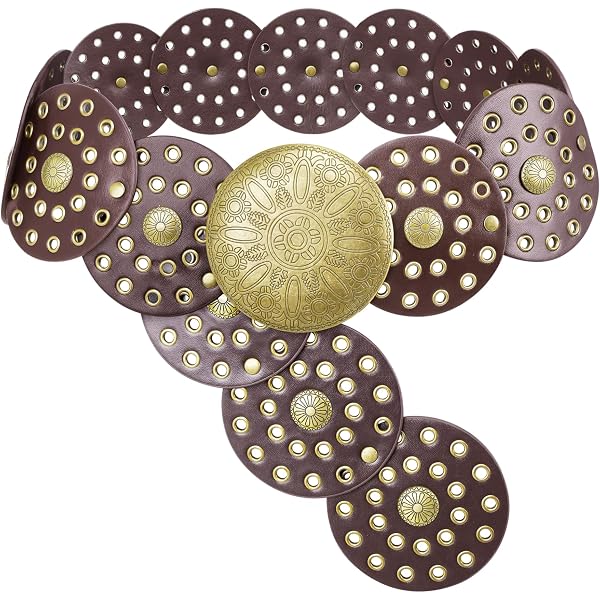 Women Boho Disc Belt Vintage Leopard Print Round Wide 
