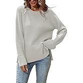 Cakulo Womens Oversized Sweaters Split 2025 Fall Knit Long Sleeve Crew Neck Ribbed Pullover Loose Cozy Soft Sweater