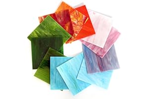 GONGWANTON Stained Glass Sheets, 6 x 6 Inches, Set of 12, Cathedral Art Glass for Suncatchers, Crafts, DIY Decor (Mix Color 3)