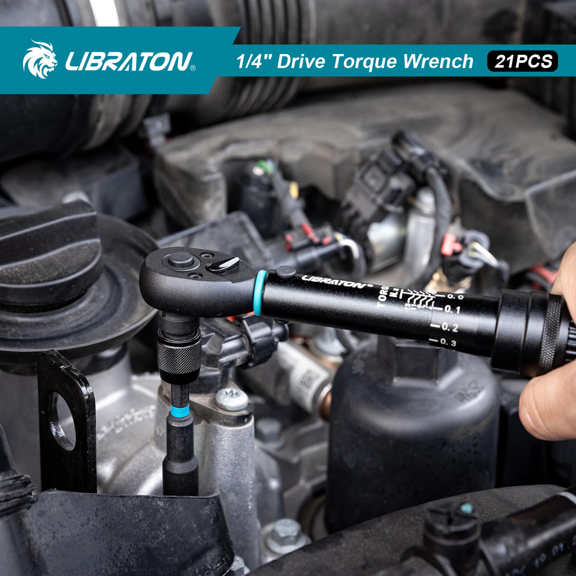 LIBRATON Drehmomentschlüssel 1/4", 2-14Nm, 72-Zahn-Drehmomentschlüssel, Mikroeinstellung auf 0,1Nm, Sechskant & Torx Schlagbits, Steckschlüssel, Schlag- auf 1/4-Sechskant-Konverter, Fahrrad-Reparatur 9