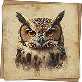 Owl Greeting Card - Hand Drawn Design With Kraft Envelope