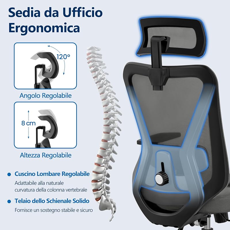 Poltrona/Sedia Ufficio Bloccabile Ergonomica Lombare Ruote Nera