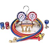 Upgrade 42036 A2L Manifold Gauge Set, 2-Valve 3-1/8" Color Coded Gauges | 60" YRB Hoses, R1234yf Self-Sealing Tap &amp; Adjustable Quick Couplers, HVAC Charging Testing Tool for R32 R454B R410A R1234yf