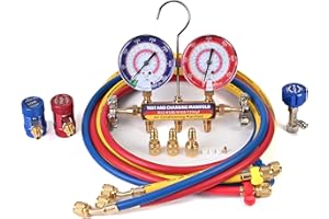 Drako-Myxx Upgrade 42036 Test & Charging Manifold with 3-1/8"(80 mm) Gauges, A2L Compatible, 2-Valve, 60" Refrigerant Hose, Color-Coded Scales, HVAC Manifold for R32/454B/410A/1234yf,Y/R/B Hoses