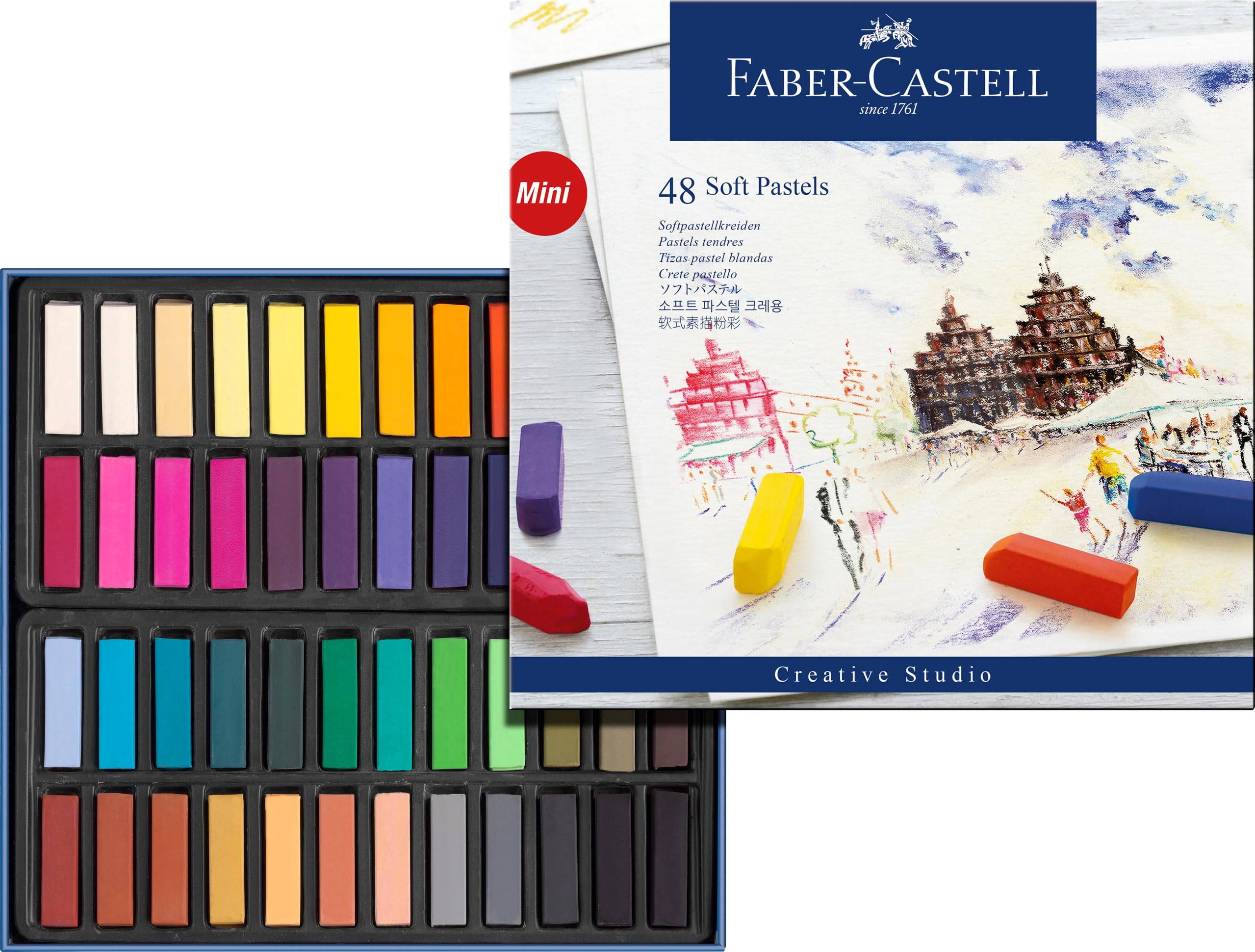Faber-Castell Creative Studio Soft Pastels Mini, Multicoloured, Cardboard Wallet of 48, Art, Craft, Drawing, Sketching, Home, School, University, Colouring — image 1