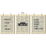 Famous Quotes Art - Abraham Lincoln - 3 Print Set - Vintage Dictionary Print 8x10 Home Vintage Art Prints Wall Art for Home D