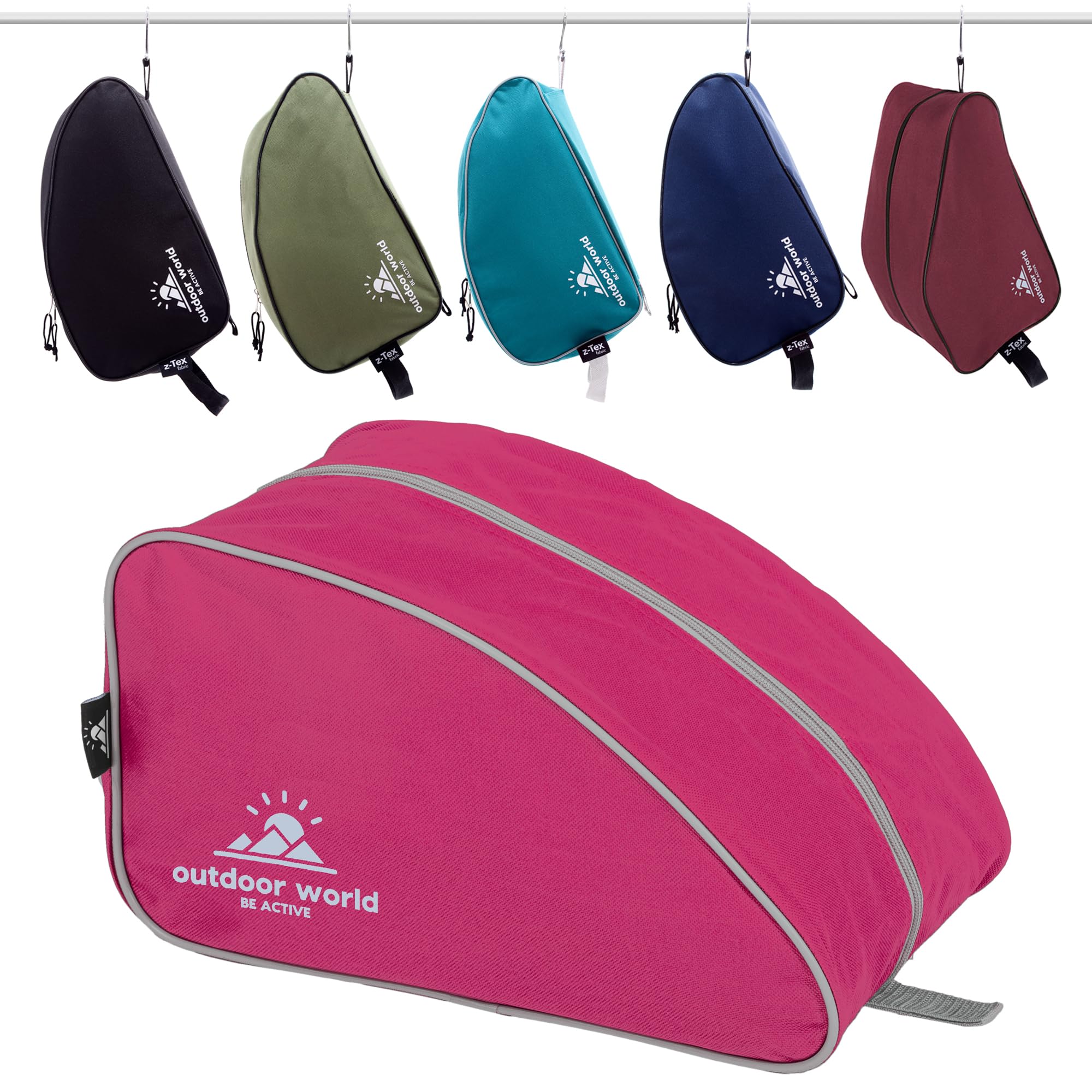 Outdoor World Premium Boot Bag – Water-Resistant 600D Polyester Shoe & Boot Storage for Hiking, Walking, Football, Rugby, Golf & Gym – Fits Up to UK Size 13 – Wide Zip Opening & Carry Handle (Pink)