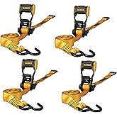 DEWALT DXBC18004 Black/Yellow 1.25" x 12' Ratchet Tie Down Straps - Light-Weight Cargo Hauling (1800 lb Break Strength), 4 Pack