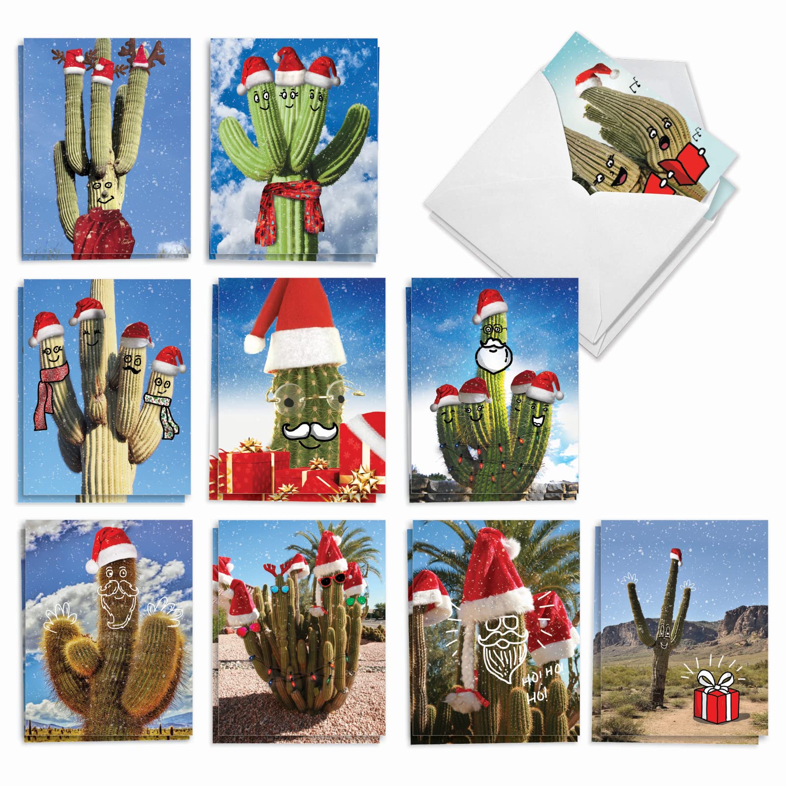 The Best Card Company - 20 Christmas Thank You Cards Boxed (10 Designs, 2 Each) - Assorted Gratitude Cards (4 x 5.12 Inch) - Santa's Cactus AM7379XTG-B2x10