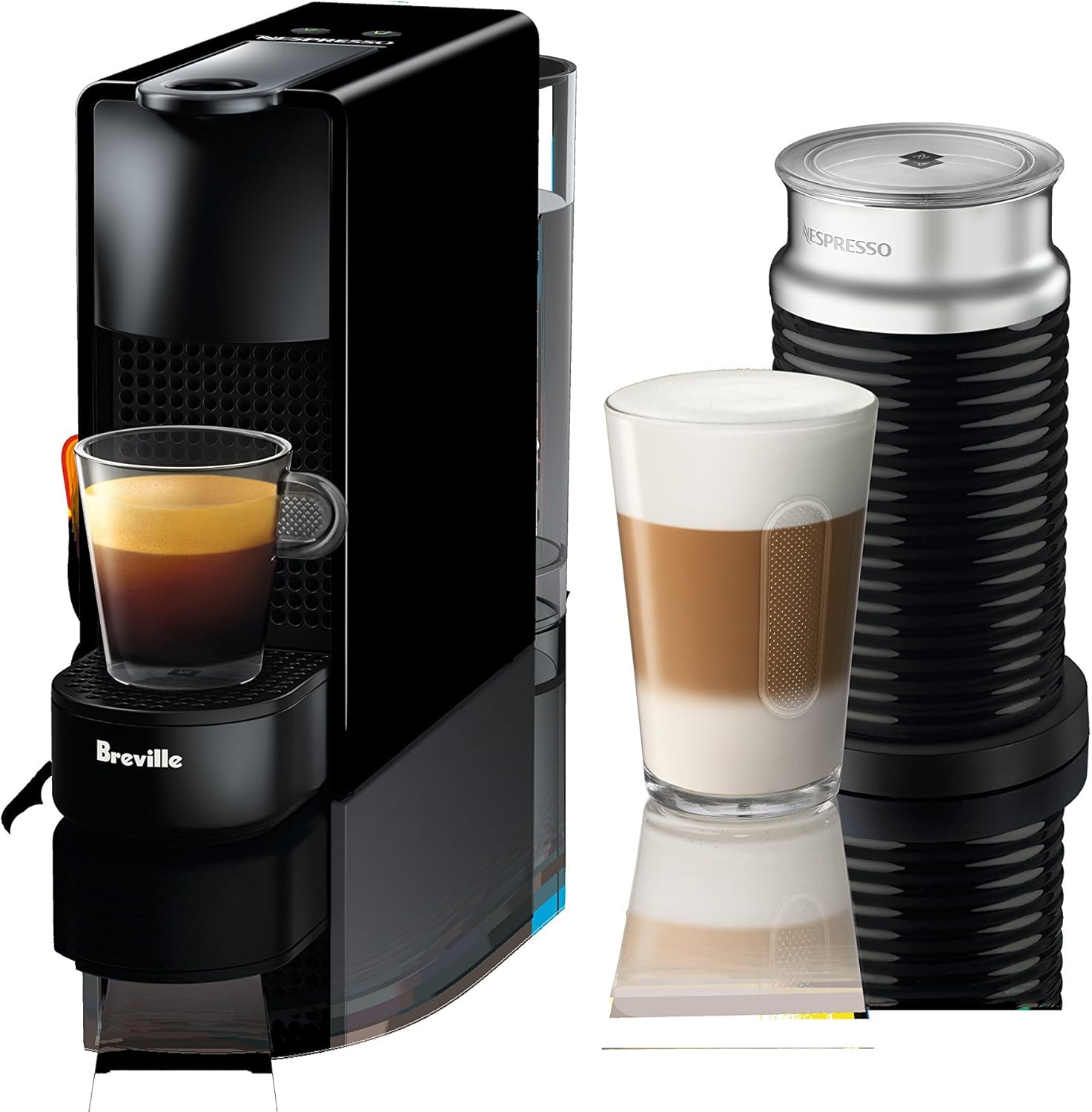 Nespresso Essenza Mini Original Espresso Machine Bundle with Aeroccino Milk Frother by Breville, Piano Black (Renewed)