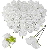 ARTIFIPLANT Fake Small White Flower Heads for Craft,2.5''White Rose Heads Artificial Flowers,54 Pcs Silk Rose Heads Bulk,Satin Rose Heads with Stems for DIY Flower Well,Crafts Bouquest (54, White)
