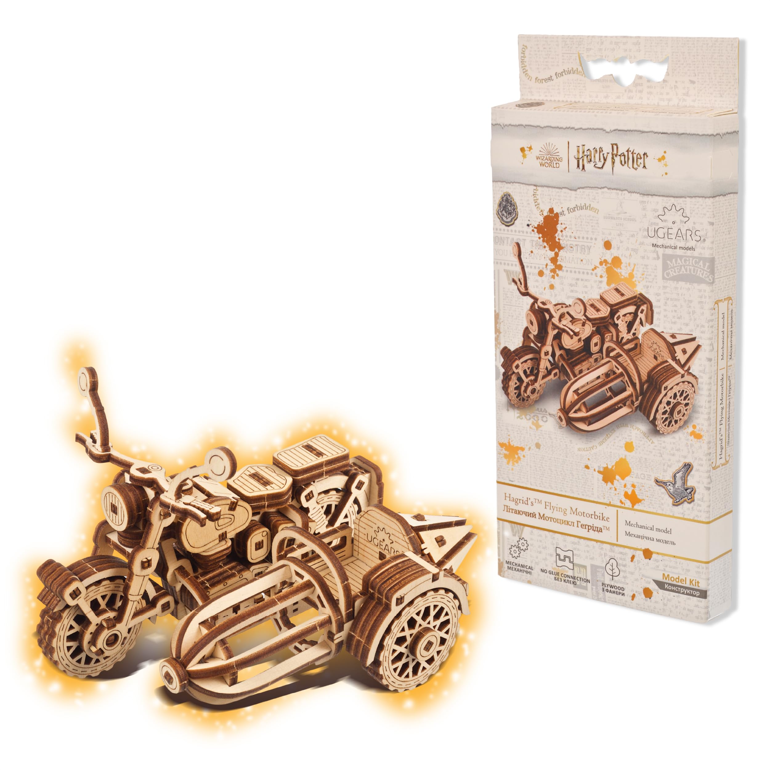 UGEARS Hagrid's Flying Motorbike - Harry Potter 3D Wooden Puzzles for Adults Mini - Sidecar Building Set, Wooden Model Kits for Adults to Build Motorcycle Model Kits