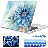 Mektron Designed for 2025/2024/2023 MacBook Air 15 INCH M4 A3241 /M3 A3114 /M2 A2941 Case, Printed Plastic Hard Shell Cover with 15.3" Liquid Retina Display Touch ID, Watercolor Blue Flower