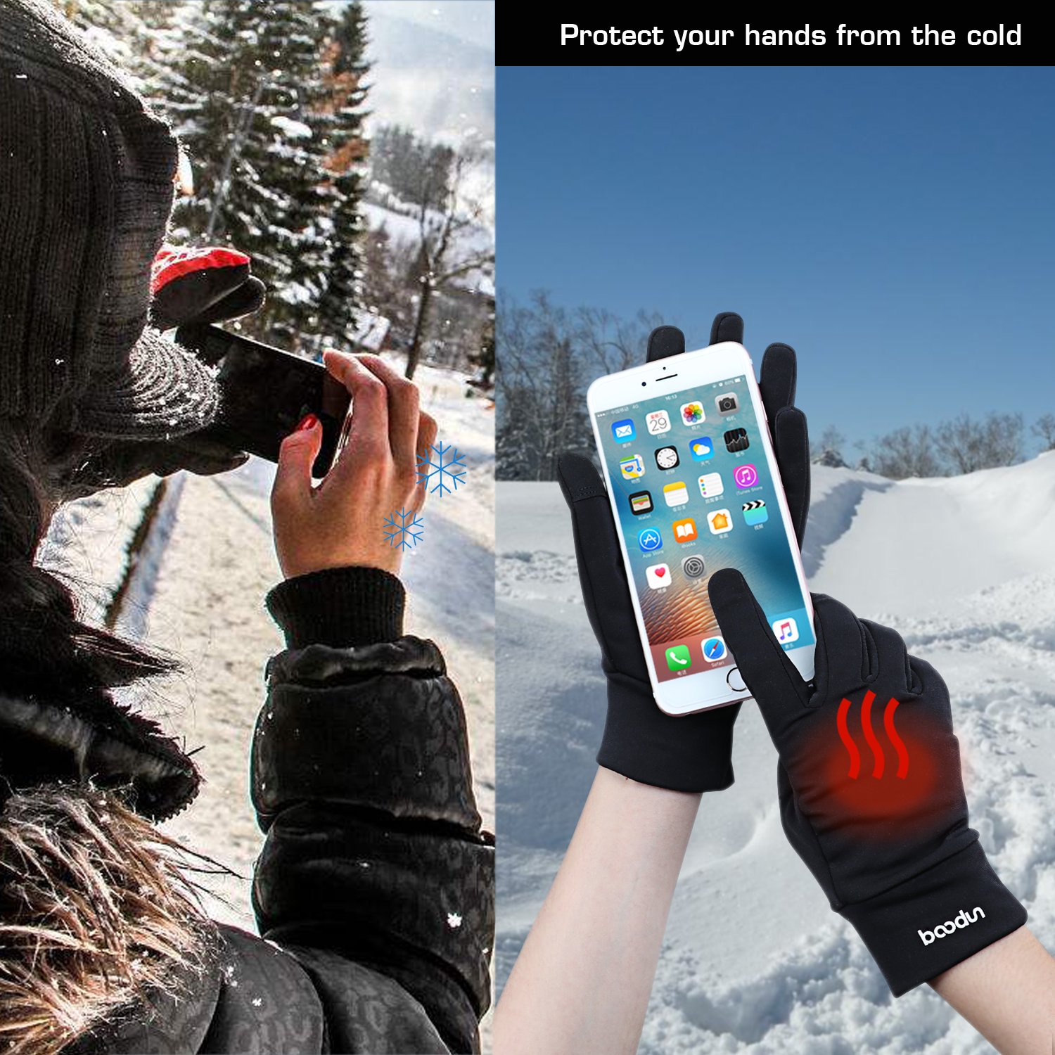 Non-Slip Touchscreen Gloves - Monstleo Mens&Womens Winter Warm Glove for Skiing/SnowBoard/Driving/Cycling (Black, M)