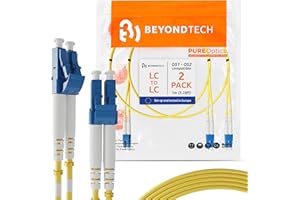 BEYONDTECH 1m (3.28ft) LC to LC Fiber Patch Cable – (2 Pack) UPC Single-Mode Duplex Fiber Optic Cable – 9/125µm core, Compatible with OS1 & OS2 – LSZH PUREOptics Series