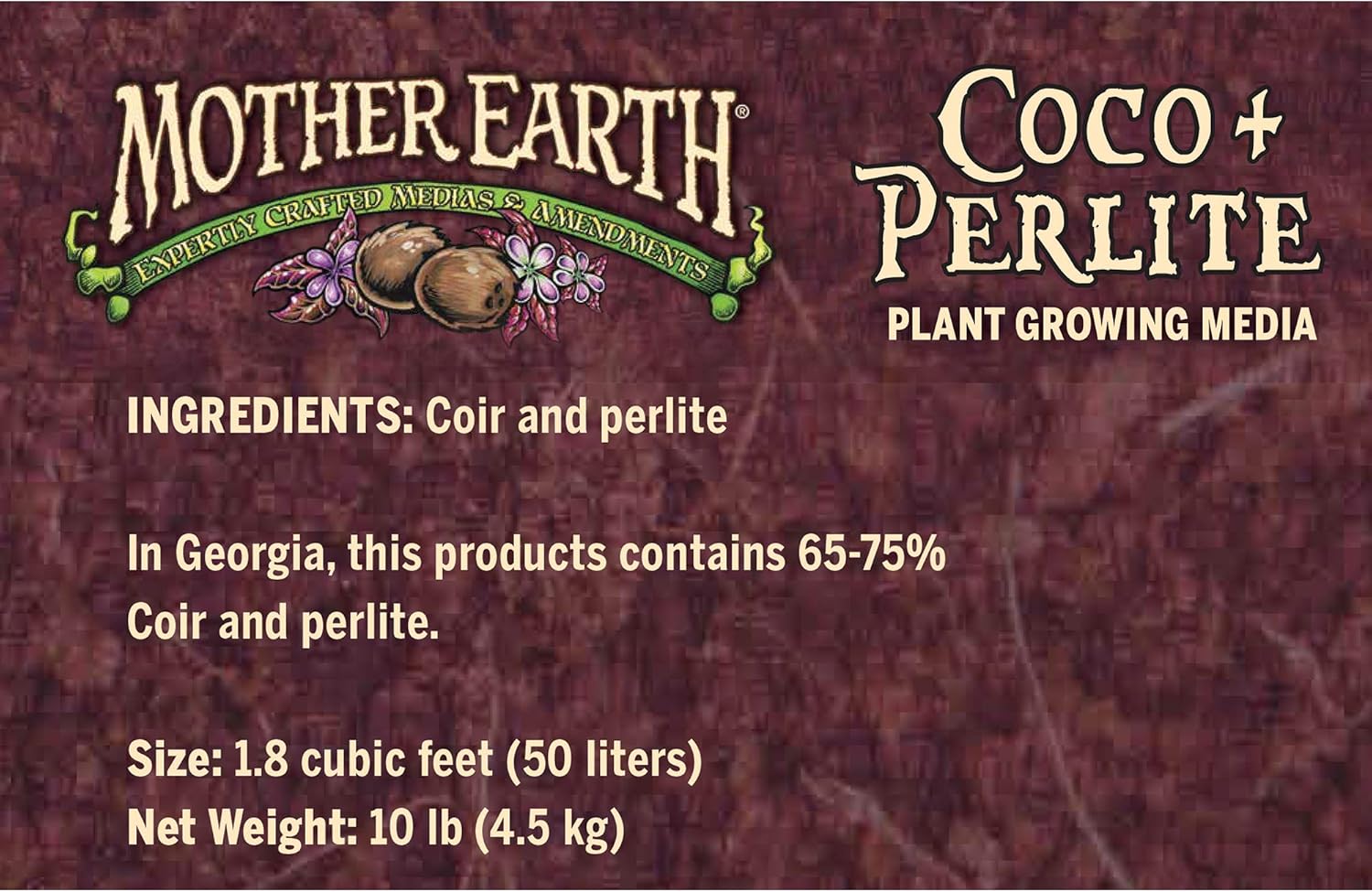 Mother Earth HGC714837 Coco Plus Perlite Mix for Indoor and Outdoor Container Gardens, Provides Strong Aeration & Drainage 70% Coconut Coir, Resists Compaction, 50 Liter : Garden & Outdoor