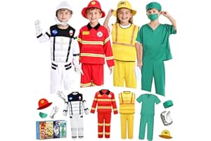 BIBUTY Costumes for Kids Boys Dress up Clothes for Play, Kids Dress up Costumes with 4 Sets Astronaut/Doctor/Fireman/Construction Costume, Toddler Dress up Clothes Career Day Costume for Boys 3-6