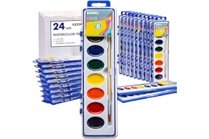 Watercolor Paint Sets Bulk Pack of 24, Ezzgol 8 Colors Washable Paint Sets for Kids, Quality Water Color Wooden Brushes, Perfect for Preschool Classroom