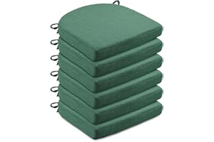 LOVTEX Chair Cushions for Dining Chairs 6 Pack - Memory Foam Chair Pads with Ties and Non-Slip Backing - Seat Cushion for Kitchen Chair 16x16x2, Dark Green