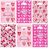 BCCSNNM 100 Pcs Valentine's Day Gift Bags,Love Heart Plastic Candy Goodie Bags with Handle for Valentines Day Party Favor Supplies
