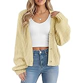 Simlakey Women Chunky Knit Cardigans Open Front Casual Sweater Long Sleeve Button Loose Short Cardigan Outerwear Fall Winter