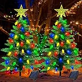 2-Pack 3.6FT Solar Christmas Tree Outdoor Christmas Decorations, 8 Modes Solar Xmas Tree Lights with 100 LED, Waterproof Solar Christmas Lights for Yard Front Porch Pathway Grave Cemetery Decor