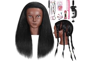 SIMNIENT Black Mannequin Head18'' Human Hair 18'' Cosmetology Manikin Doll Head with 100% Real Hair for Braiding Hairdresser Practice Styling with Free Clamp Holder And 9 Tools for Hairstyling