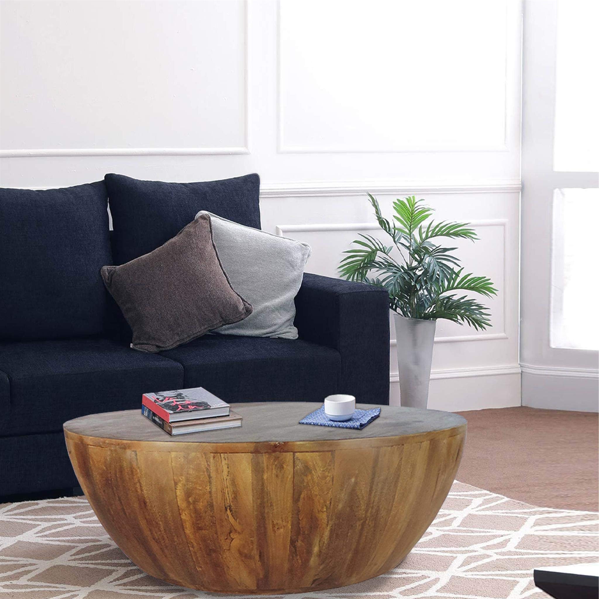 The Urban Port Coffee Table in Round Shape with Distressed Finish
